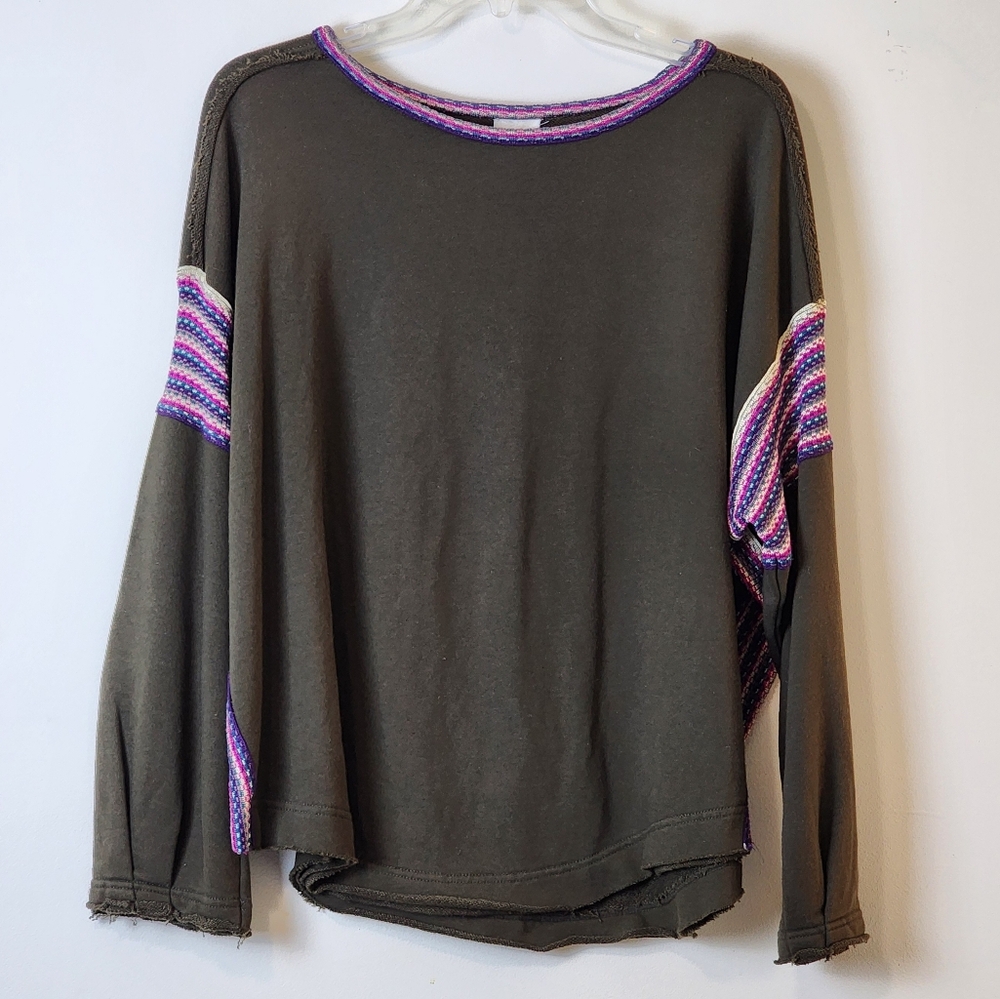 Natural Life Knit Trim Women's Sweatshirt Army Green (Oversized) NWT
